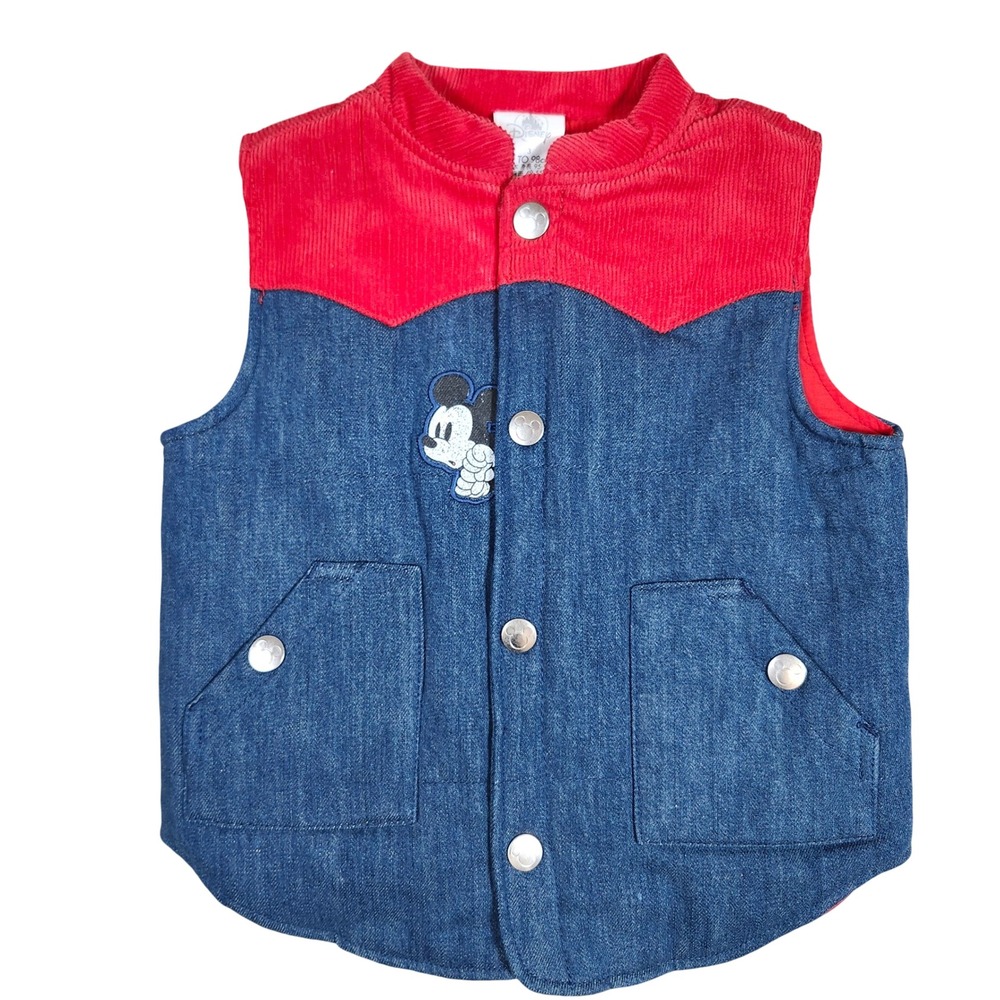 Disney Mickey Mouse Denim Corduroy Vest Kids Size 3 Red Blue Western Style